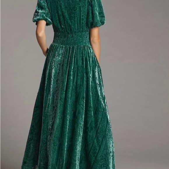 Anthropologie Green Velvet Puff-Sleeve Maxi Dress - Picture 4 of 4